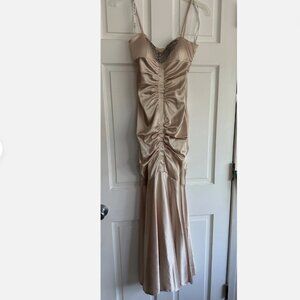 Gorgeous gold satin formal dress with rhinestone detail